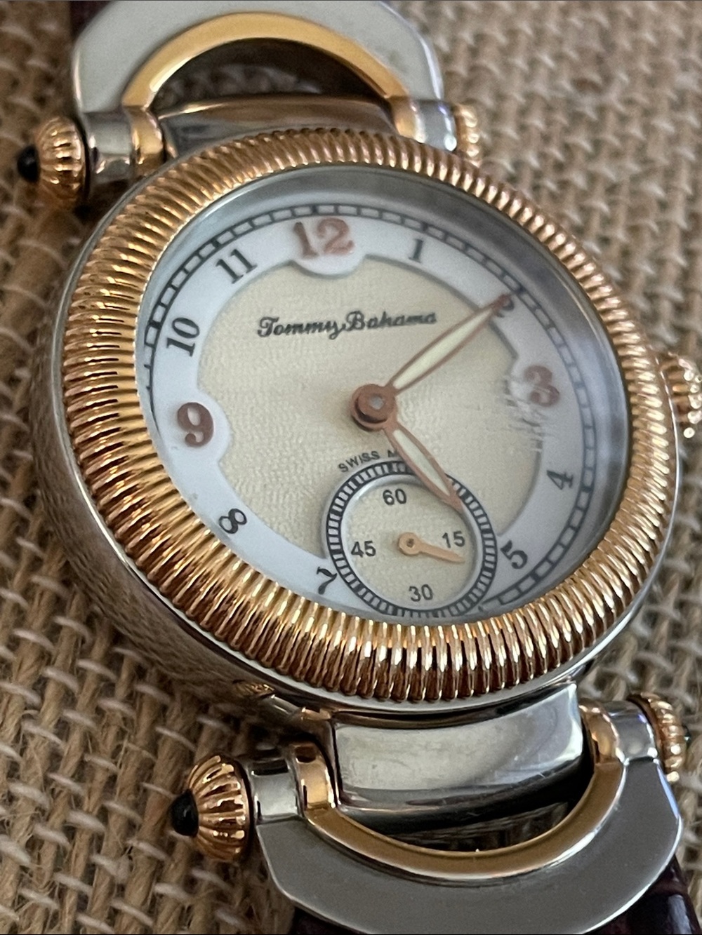 Tommy Bahama Gold-Tone Watch with Brown Leather Strap Swiss Water Resistant